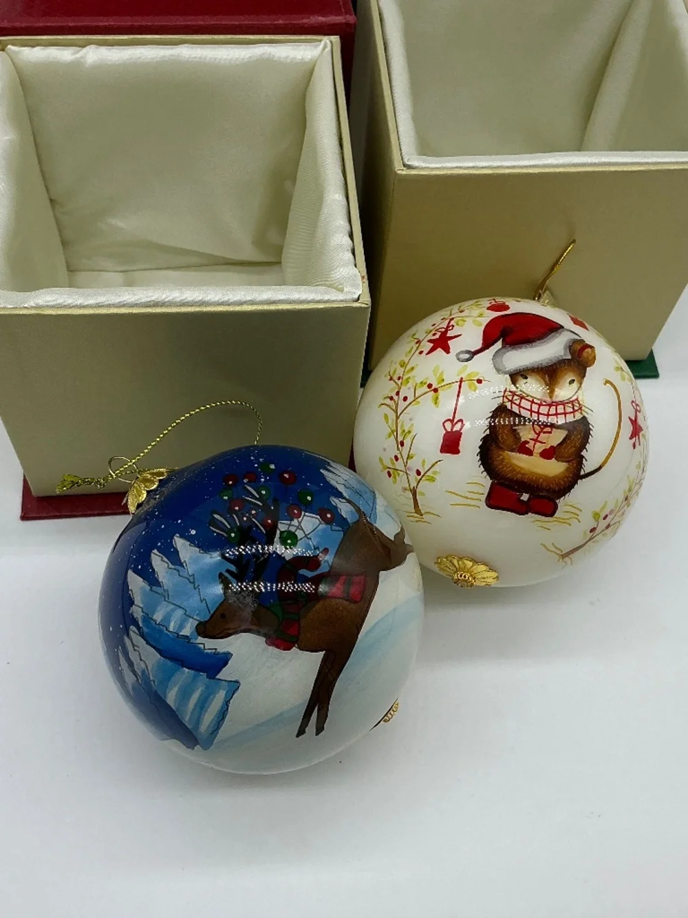 Pier 1 Li Bien Festive mouse and leaping reindeer Christmas ornaments